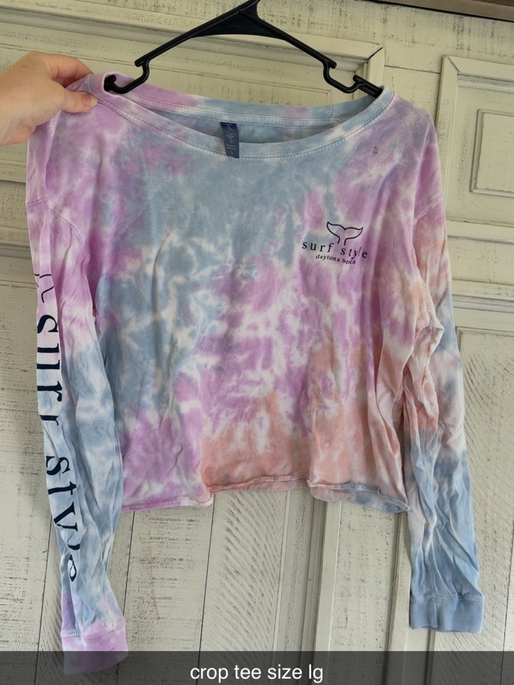 surf style Pastel Tie-Dye Crop Long Sleeve Tee - Pink Blue Peach